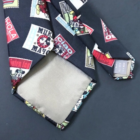 Vintage Disney Mickey Mouse Stamps Of The World Necktie Tie Playful Fun Novelty - Picture 5 of 7